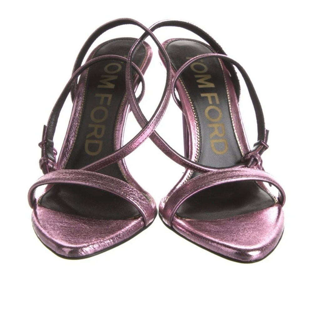 Tom Ford padlock 105 metallic leather point toe ankle strap heels
